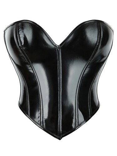 Black genuine leather overbust - black,