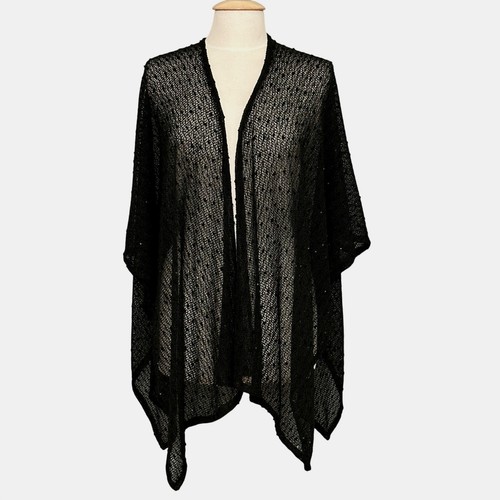 Black sequin open knit kimono - black,