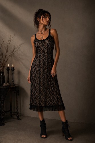 Y2k black lace slip dress - y2k,
