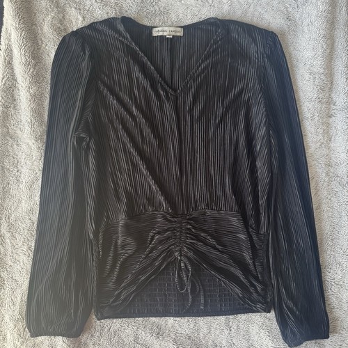 Black pleated ruched blouse - blouse, l